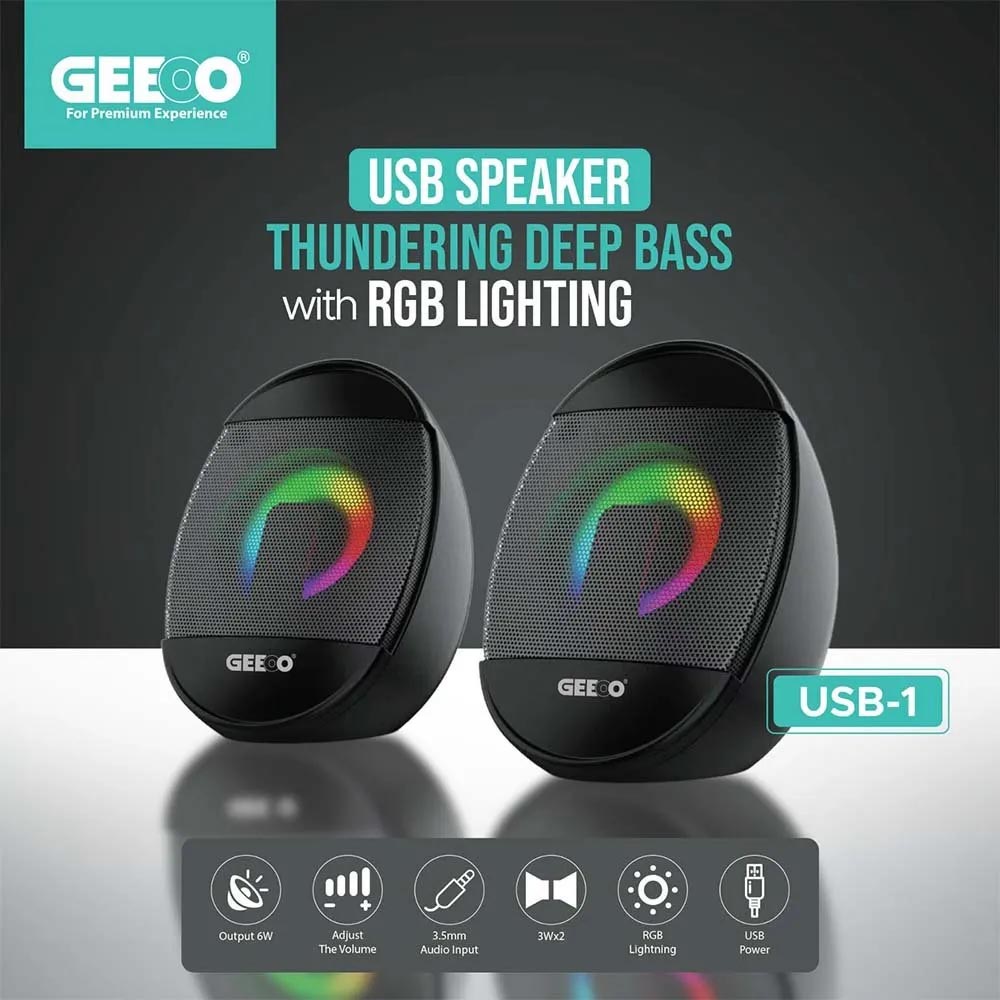 GEEOO USB-1 Speaker: Deep Bass, RGB Lights, Best Price in BD